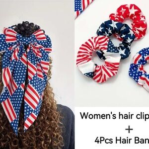 5Pcs, Patriotic Hair Clip and Scrunchies Set
